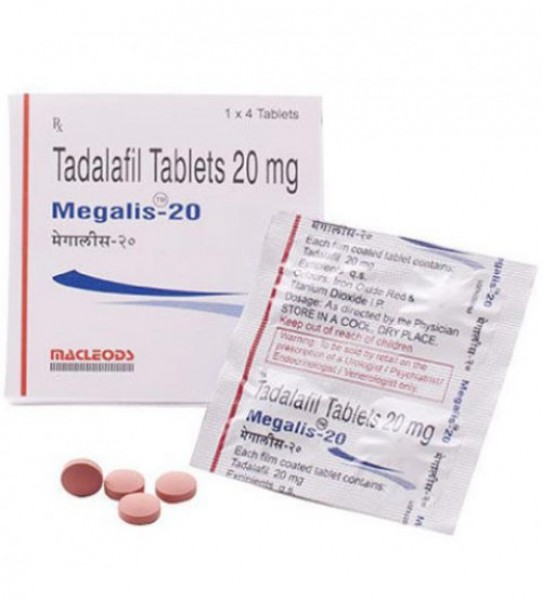 Box and blister strips of generic Tadalafil 20mg tablets