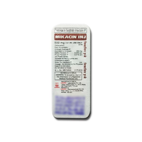 Backside of the strip of Amikacin 500 mg Injection