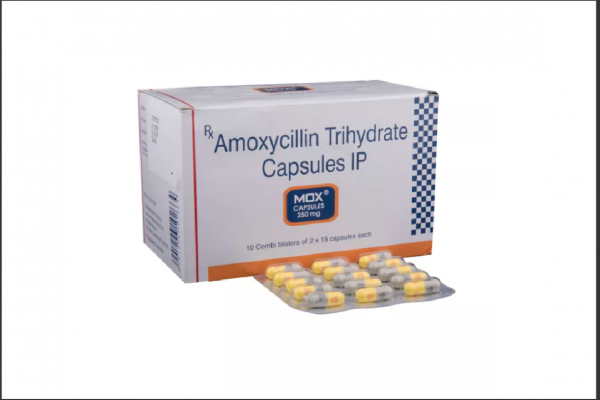 A box and a strip pack of generic amoxicillin 250mg capsule