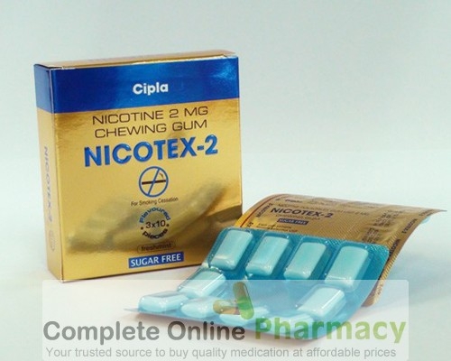 Box and blister strip of generic Nicotine 2mg Chewing Gum