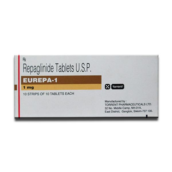 Box of generic Repaglinide 1 mg Tablets