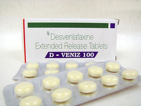 A box and two strips of generic desvenlafaxine succinate 100mg tablet