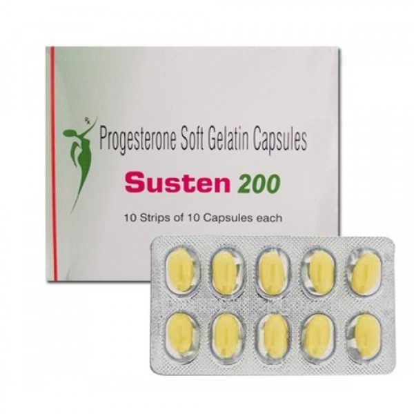 A box and a strip of Progesterone 200mg Capsule