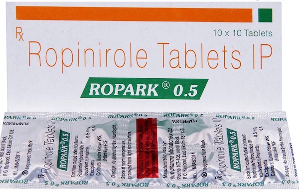 A box pack and a blister of Ropinirole 0.5 Tablet