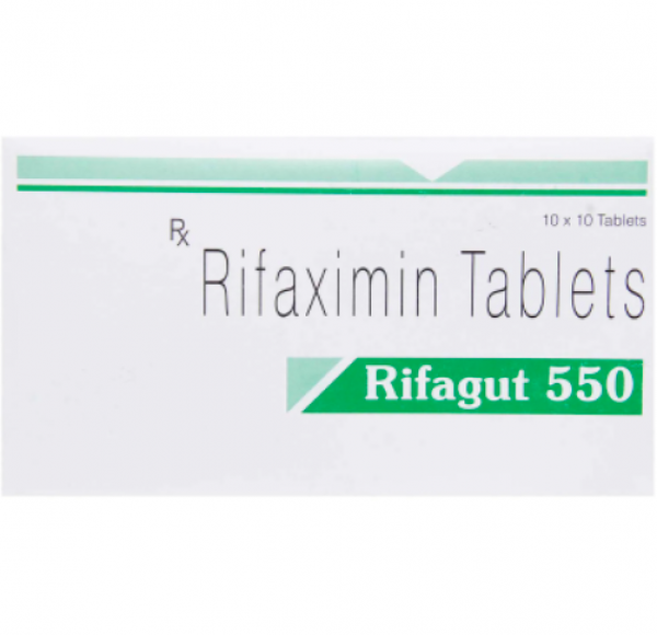 A box of Rifaximin 550mg tablets. 