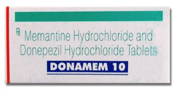 A box of generic Donepezil (5mg) + Memantine (10mg) Tablet