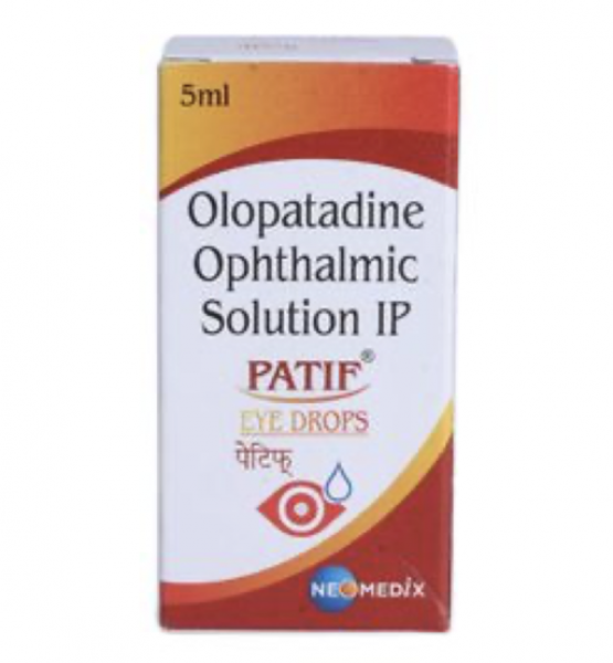A bottle of Olopatadine 0.2% w/v eye drops. 
