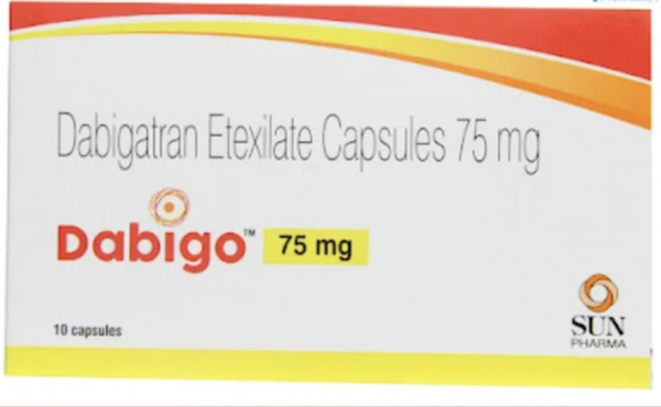 A box of Dabigatran Etexilate 75mg tablets. 