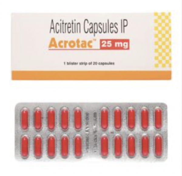 A box of Acitretin 25mg capsules. 