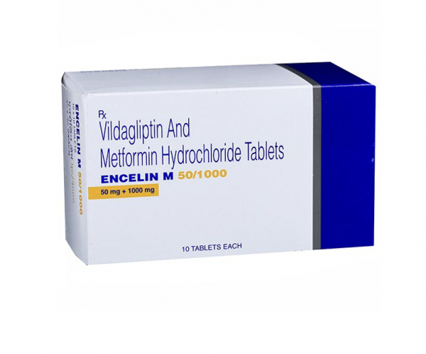 Box of generic vildagliptin 50 mg, metformin hydrochloride 1000 mg Tablets