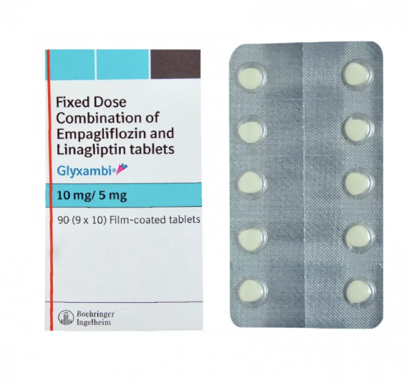 A box of Empagliflozin 10mg + Linagliptin 5mg tablets. 