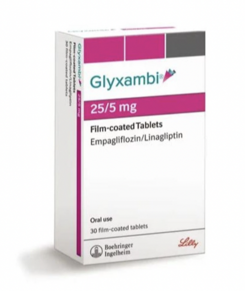 A box of Empagliflozin 25mg + Linagliptin 5mg tablets. 