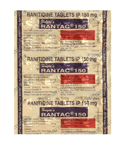 Box and blister strip of generic ranitidine hydrochloride 150mg tablet