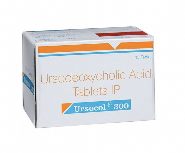 Front and backside of a blister strip of Ursodeoxycholic Acid 300mg Tablet