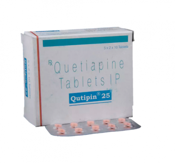 Box and blister strip of generic Quetiapine Fumarate 25mg tablets