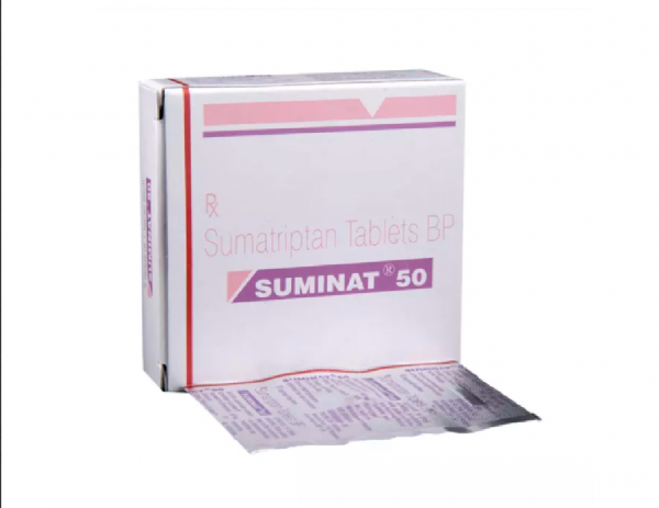 A box and a strip of Sumatriptan Succinate 50mg tablet