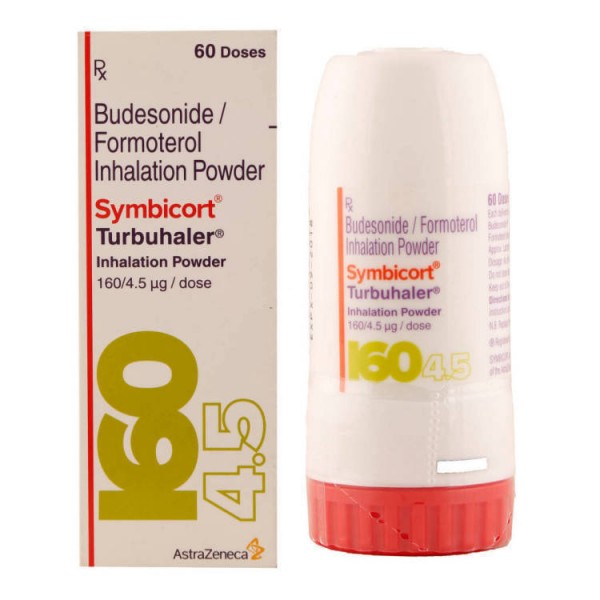 Box and bottle of generic budesonide 100mcg, formoterol fumarate 6mcg Turbuhaler
