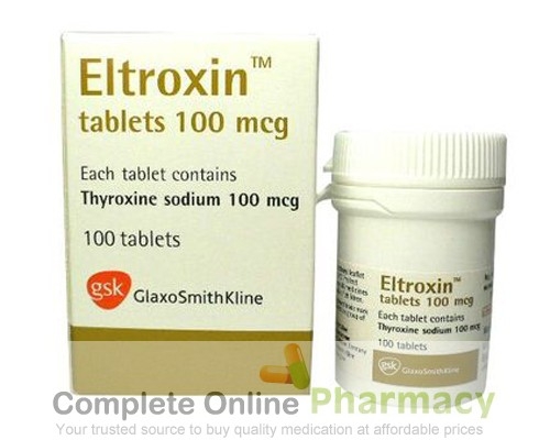 Box and bottle of generic levothyroxine sodium 100mcg Tablets