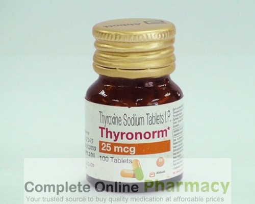 Bottle of generic levothyroxine sodium 25mcg Tablets