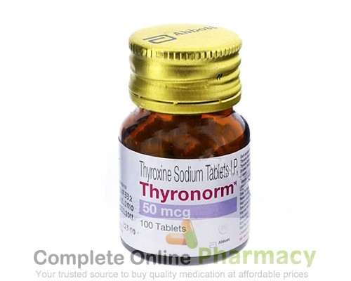 Bottle of generic levothyroxine sodium 50mcg Tablets