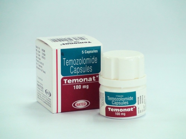 Boxes of generic Temozolomide 100mg Capsules