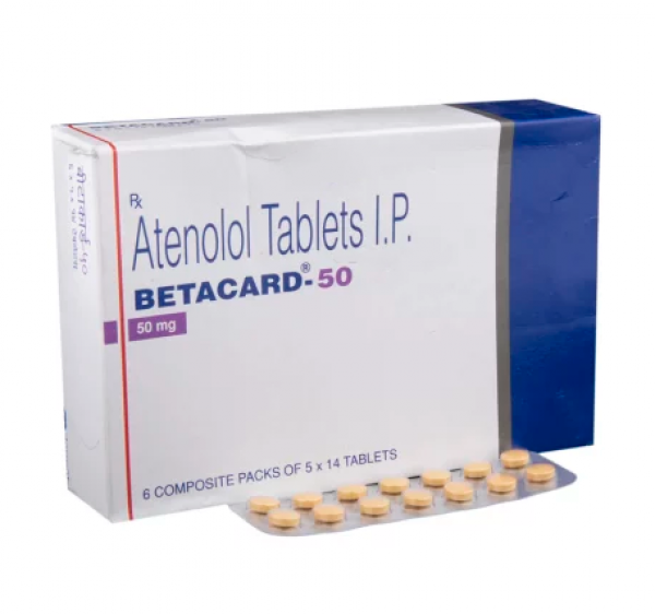 Box and blister strip of generic Atenolol 50mg tablets