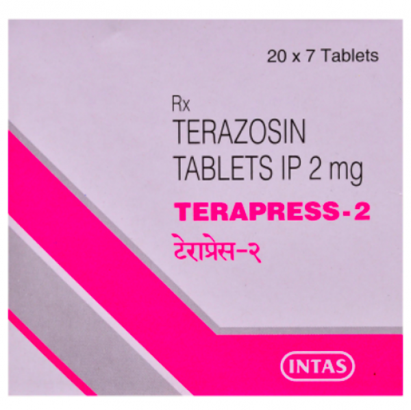 A box of Terazosin 2mg tablets. 