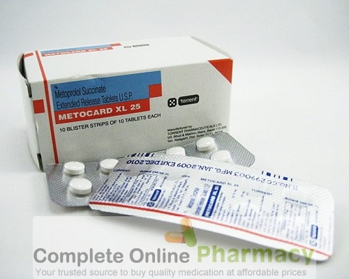 Two strips and a box of Metoprolol Succinate 25mg tablets