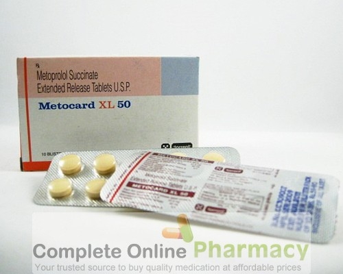 Two strips and a box of Metoprolol Succinate 50mg tablets