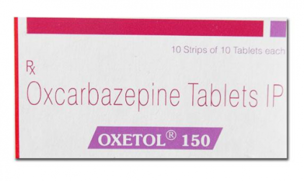 Box of generic OXCARBAZEPINE 150mg tablets