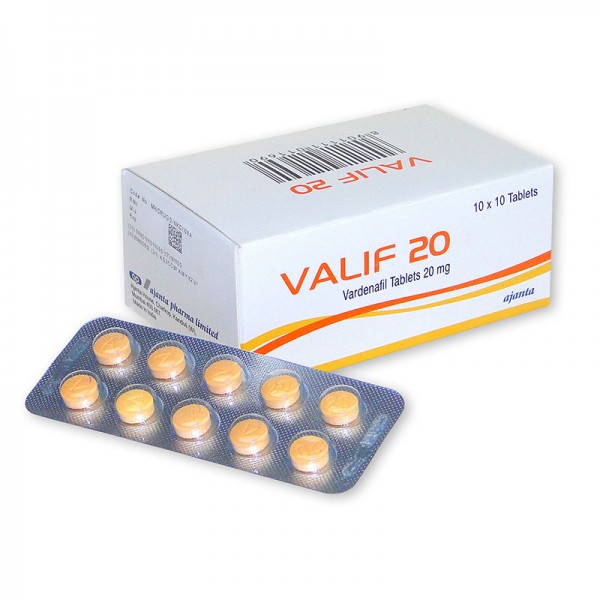 Box and blister strip of generic Vardenafil HCl 20mg Tablets