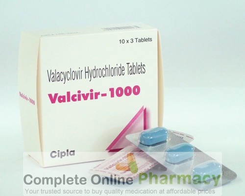 Two strips and a box of Valacyclovir Hydrochloride 1000mg tablets