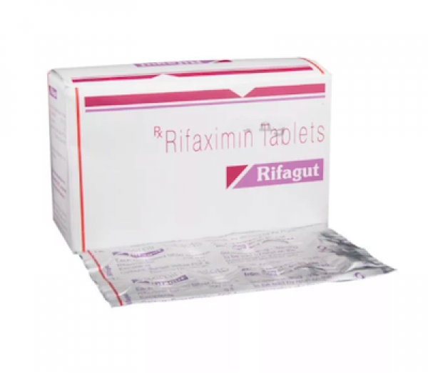 A box and a blister of Rifaximin 200mg Tablet