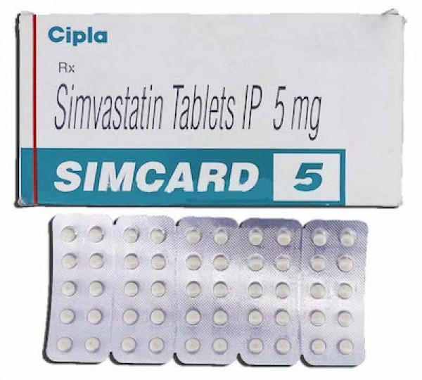 Box and blister of generic Simvastatin 5mg tablets