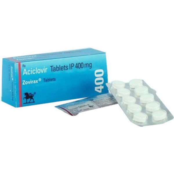 A box and strips of Zovirax 400mg tablets 