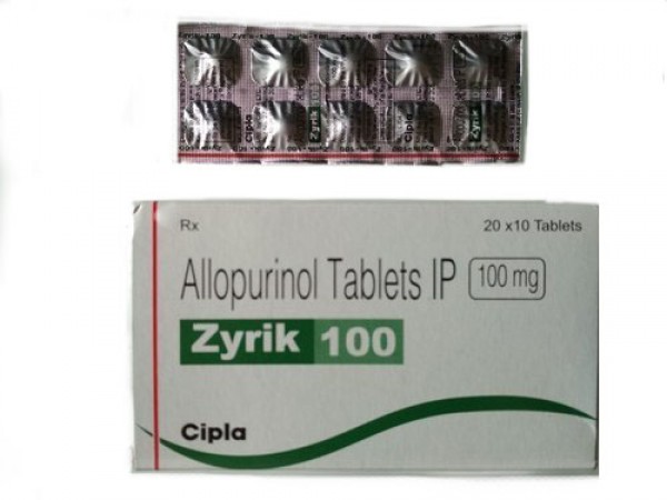 A blister and a box of Allopurinol 100mg Tablet
