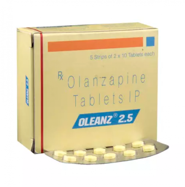 Box and blister strip of generic Olanzapine 2.5mg tablet